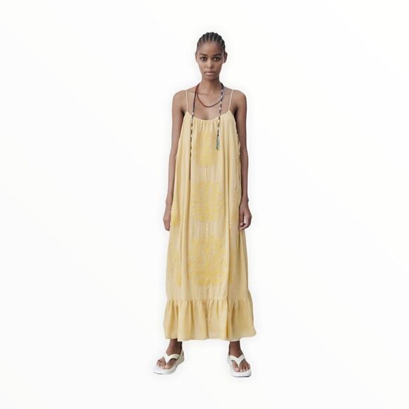 ZARA | Washed Green | Long Embroidered DRESS - Picture 3 of 8